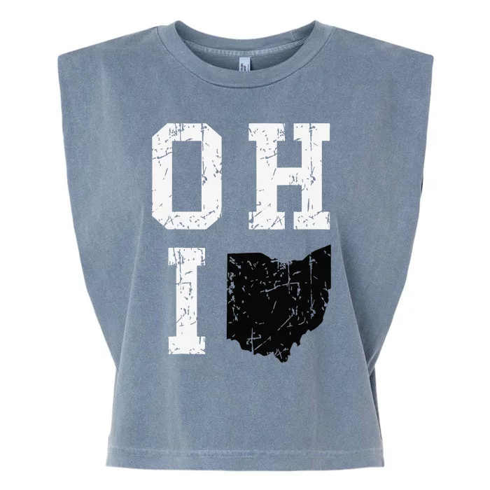 Ohio Map OH Home Shape State Vintage Grunge Garment-Dyed Women's Muscle Tee