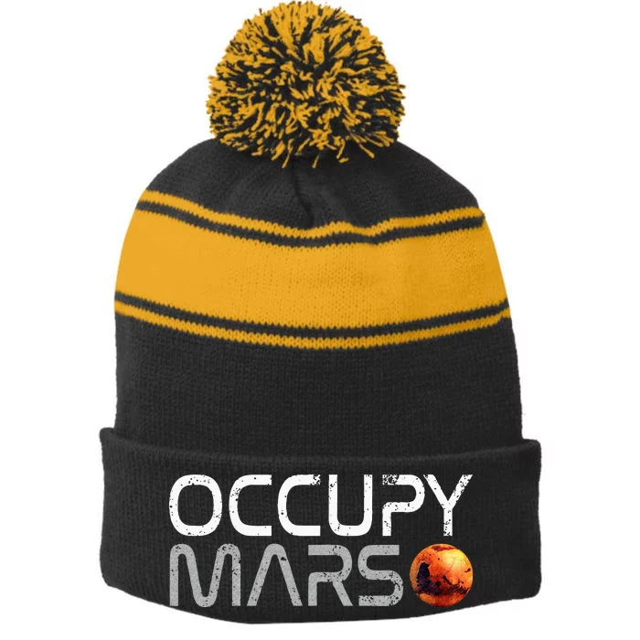 Occupy Mars Stripe Pom Pom Beanie