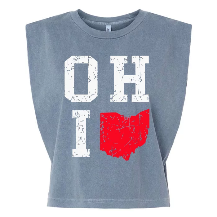 Ohio Map OH Home Shape Vintage Grunge Garment-Dyed Women's Muscle Tee