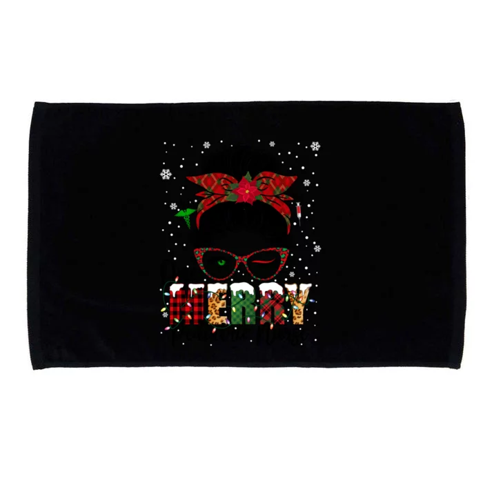 One Merry Pediatric Nurse Messy Bun Xmas Love Nurse Life Gift Microfiber Hand Towel