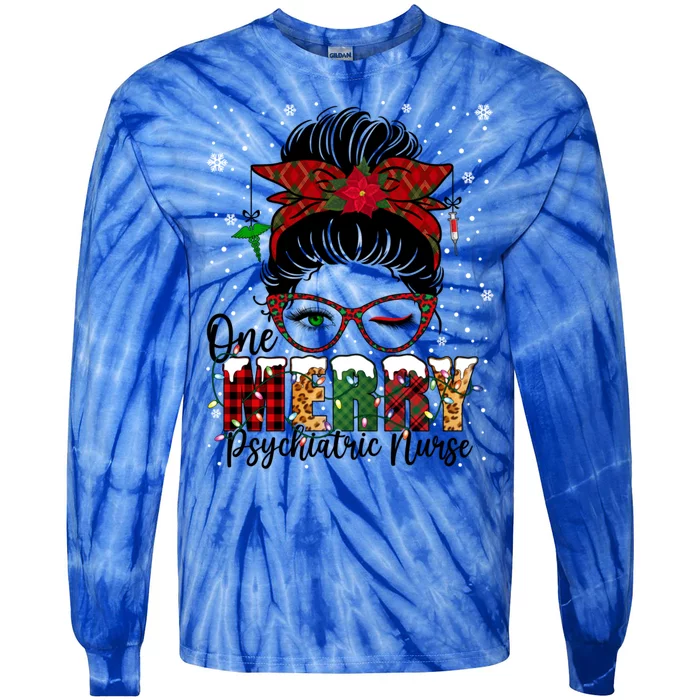 One Merry Psychiatric Nurse Messy Bun Xmas Love Nurse Life Gift Tie-Dye Long Sleeve Shirt