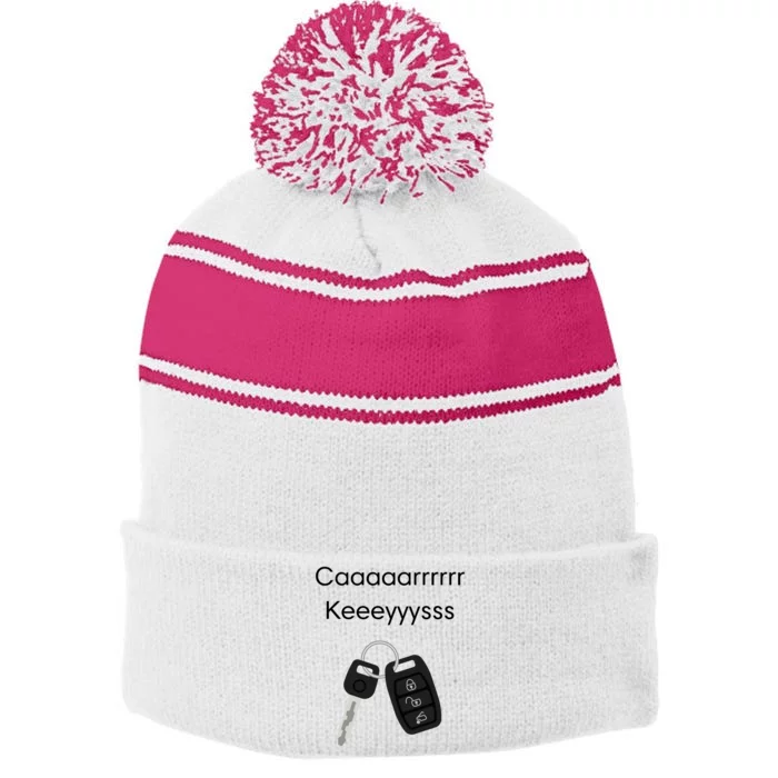 Our Most Popular Request Has Arrived Cashs Car Keys Stripe Pom Pom Beanie