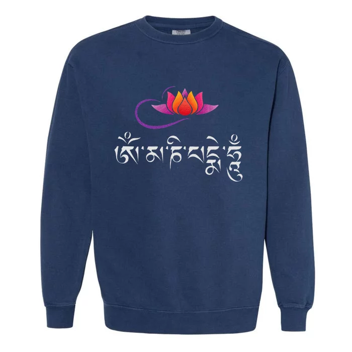 Om Mani Padme Hum Mantra Lotus Flower Buddhist Garment-Dyed Sweatshirt