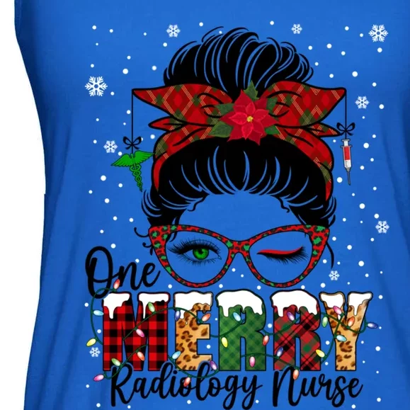 One Merry Radiology Nurse Messy Bun Xmas Love Nurse Life Meaningful Gift Ladies Essential Flowy Tank