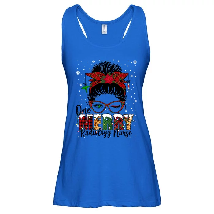 One Merry Radiology Nurse Messy Bun Xmas Love Nurse Life Meaningful Gift Ladies Essential Flowy Tank