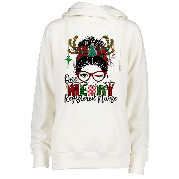 One Merry Registered Nurse Messy Bun Xmas Love Nurse Life Funny Gift Womens Funnel Neck Pullover Hood