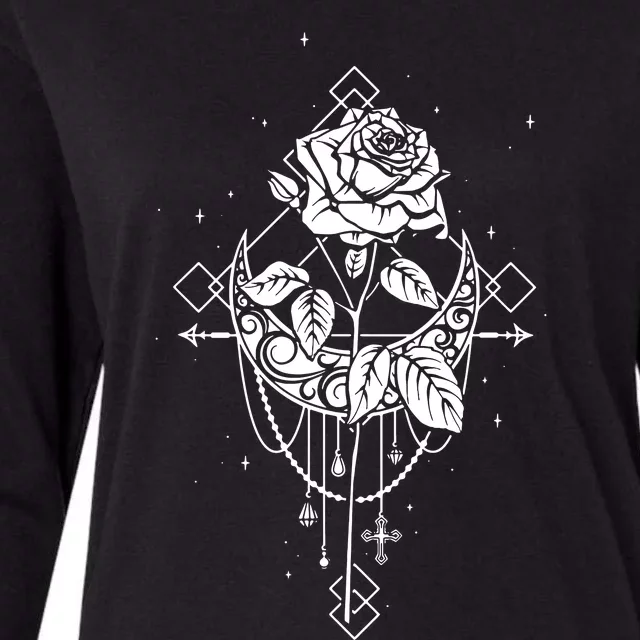 Occult Moon Rose Gothic Witch Wicca Womens Cotton Relaxed Long Sleeve T-Shirt