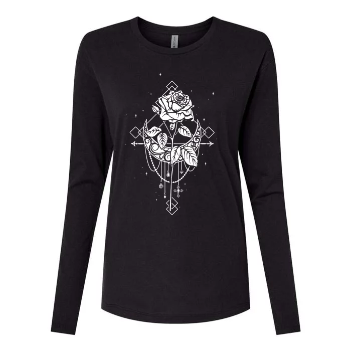 Occult Moon Rose Gothic Witch Wicca Womens Cotton Relaxed Long Sleeve T-Shirt