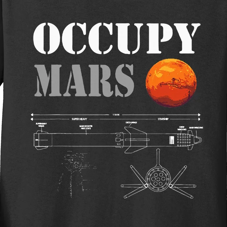 Occupy Mars Starship Rocket Kids Long Sleeve Shirt