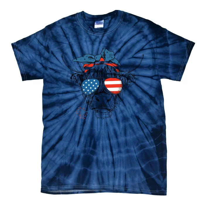 Oh My Stars Cow Highland Cow 4th July American Flag Fourth Of July  Independe Tie-Dye T-Shirt