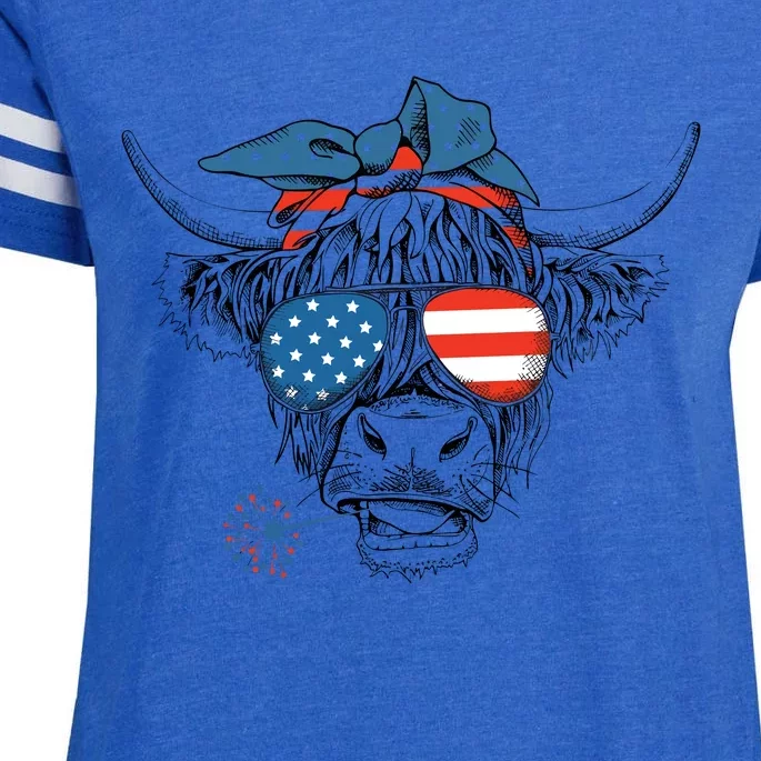 Oh My Stars Cow Highland Cow 4th July American Flag Fourth Of July  Independe Enza Ladies Jersey Football T-Shirt