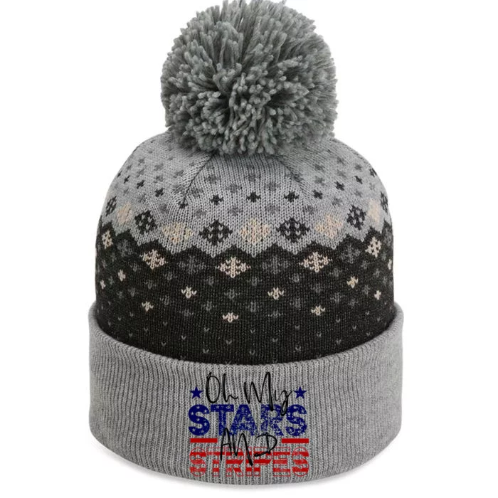 Oh My Stars Stripes Usa Flag 4 July Patriotic America Merica Gift The Baniff Cuffed Pom Beanie