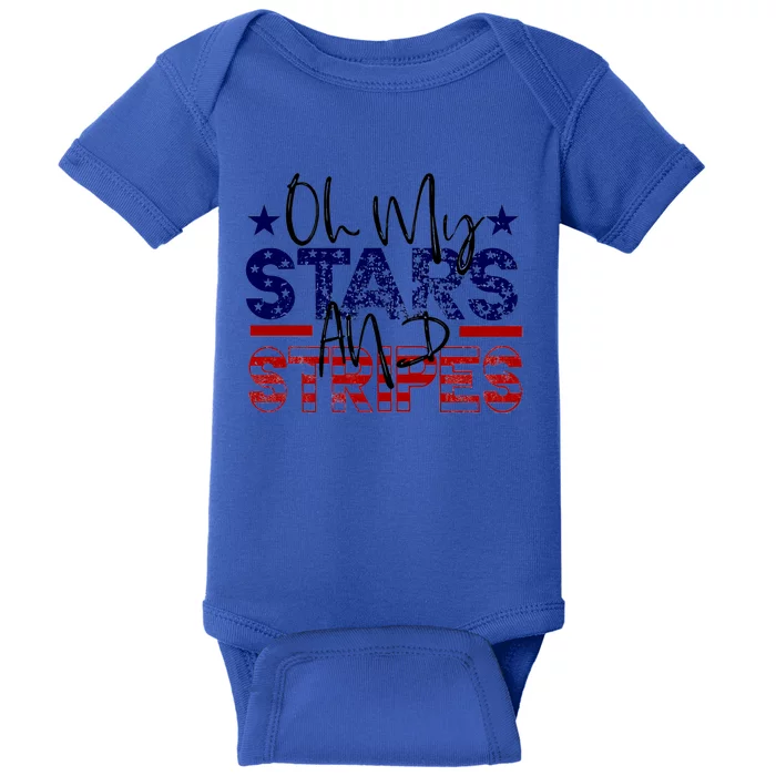 Oh My Stars Stripes Usa Flag 4 July Patriotic America Merica Gift Baby Bodysuit