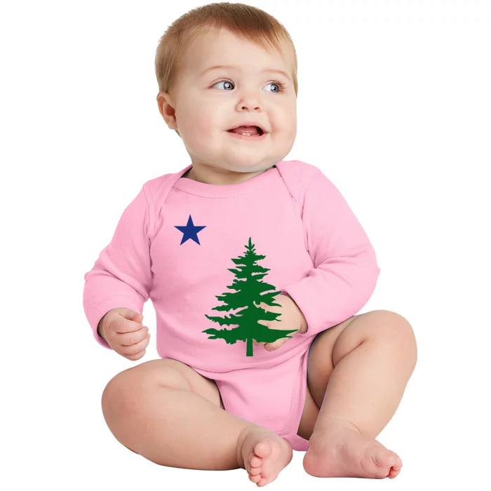 Old Maine State Flag 1901 Pine Tree Star Baby Long Sleeve Bodysuit