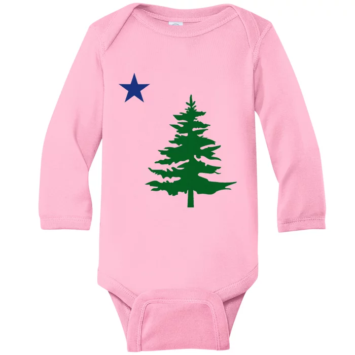 Old Maine State Flag 1901 Pine Tree Star Baby Long Sleeve Bodysuit