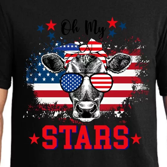 Oh My Stars Cow Highland Heifer 4th Of July American Flag Gift Pajama Set