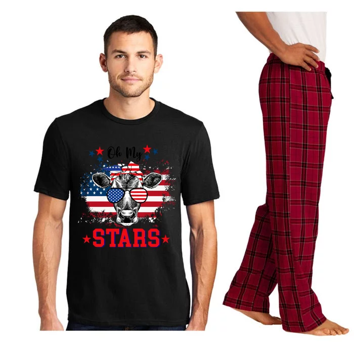 Oh My Stars Cow Highland Heifer 4th Of July American Flag Gift Pajama Set