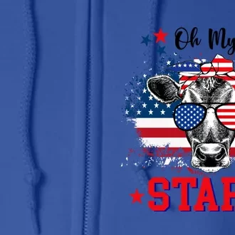 Oh My Stars Cow Highland Heifer 4th Of July American Flag Gift Full Zip Hoodie