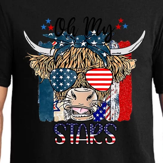 Oh My Stars Cow Highland Cow With 4th July American Flag Cute Gift Pajama Set