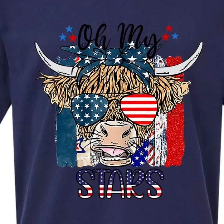 Oh My Stars Cow Highland Cow With 4th July American Flag Cute Gift Sueded Cloud Jersey T-Shirt