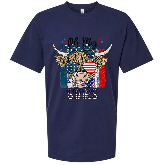 Oh My Stars Cow Highland Cow With 4th July American Flag Cute Gift Sueded Cloud Jersey T-Shirt