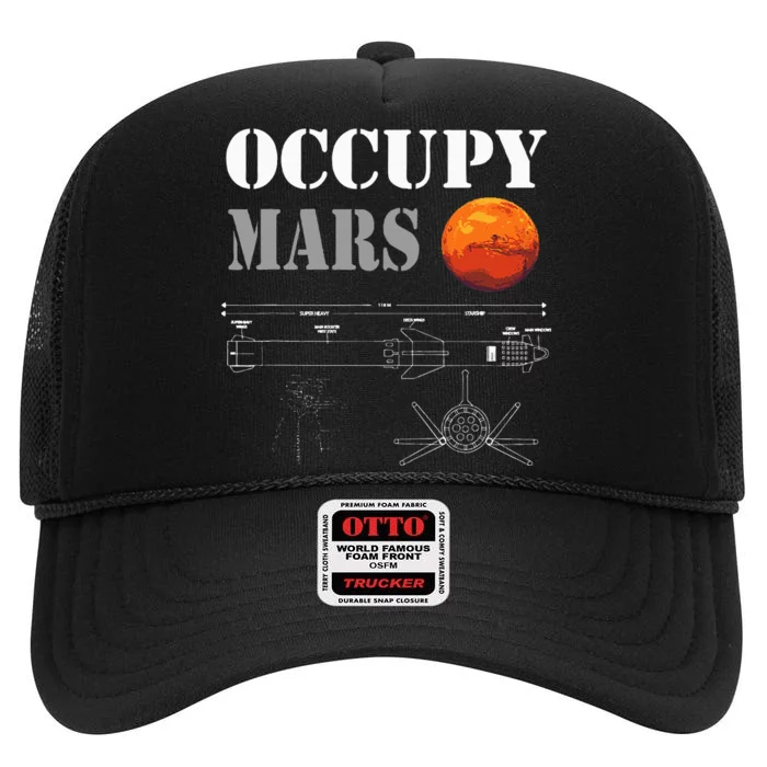 Occupy Mars Starship Rocket High Crown Mesh Trucker Hat