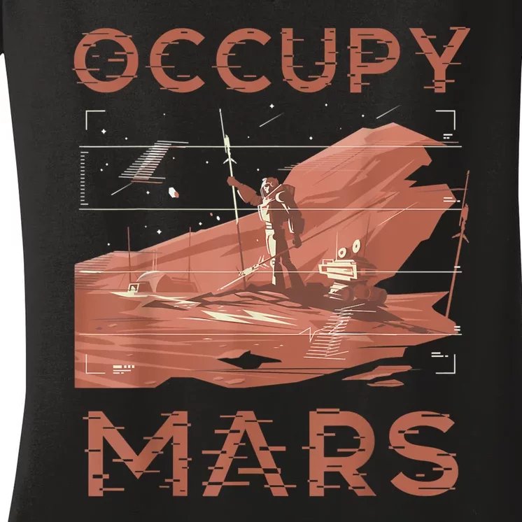 Occupy Mars Shirts Space Exploration Colonize Planet Mars Women's V-Neck T-Shirt