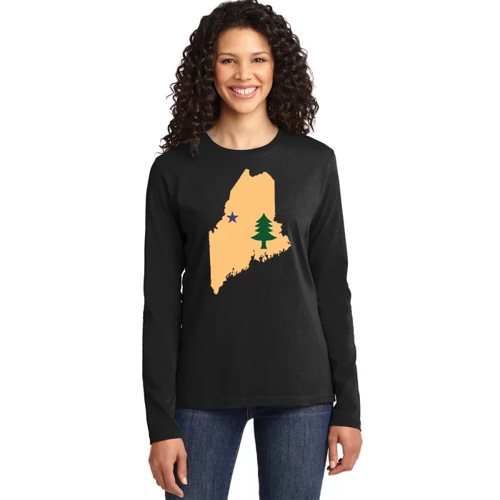 Original Maine State Flag Gift Northern New England Dirigo Ladies Long Sleeve Shirt