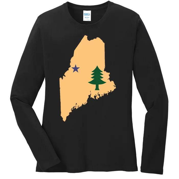 Original Maine State Flag Gift Northern New England Dirigo Ladies Long Sleeve Shirt