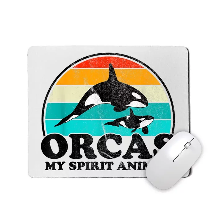 Orcas My Spirit Animal Orca Whale Retro Sunset Sea Mousepad