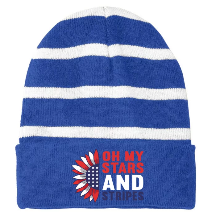 Oh My Stars And Stripes Usa Patriotic American 4th Of July Gift Striped Beanie with Solid Band