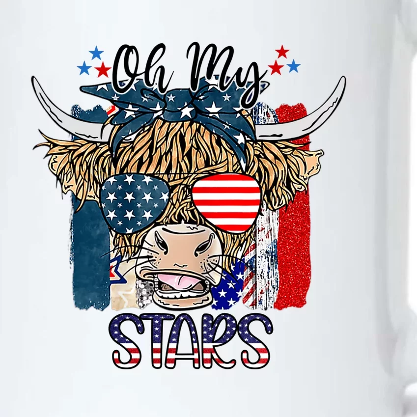 Oh My Stars Cow Highland Cow With 4th July American Flag Gift Black Color Changing Mug