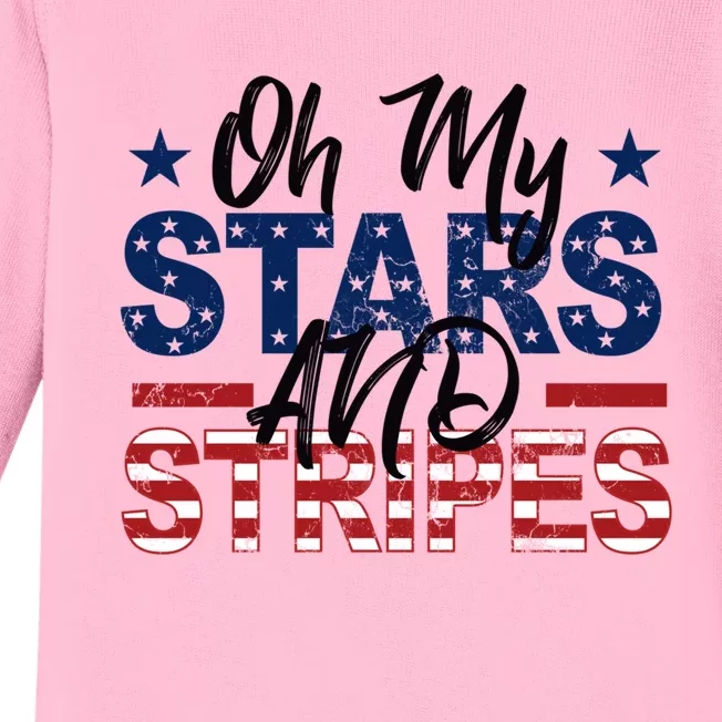 Oh My Stars And Stripes Fourth Of July Gift Baby Long Sleeve Bodysuit