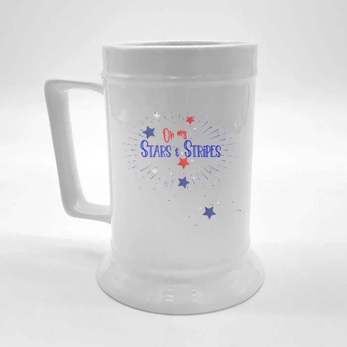 Oh My Stars And Stripes July 4th Funny Gift Front & Back Beer Stein