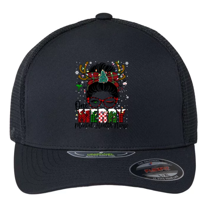 One Merry Tal Health Nurse Messy Bun Xmas Love Nurse Life Gift Flexfit Unipanel Trucker Cap