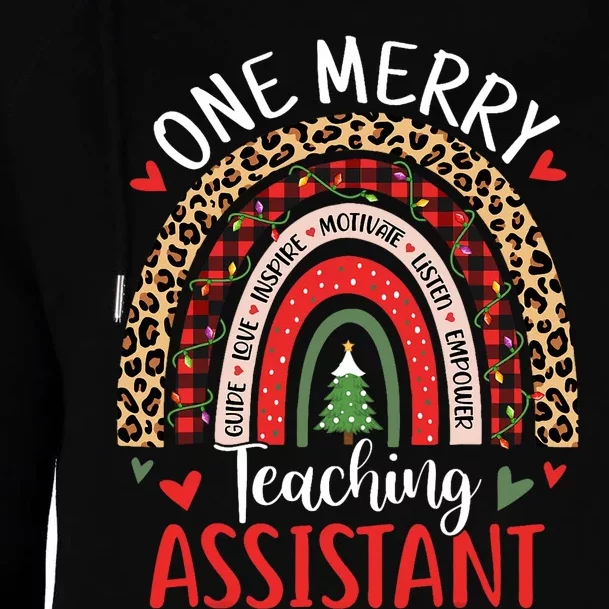 One Merry Teaching Assistant Rainbow Christmas Teacher Aide Womens Funnel Neck Pullover Hood