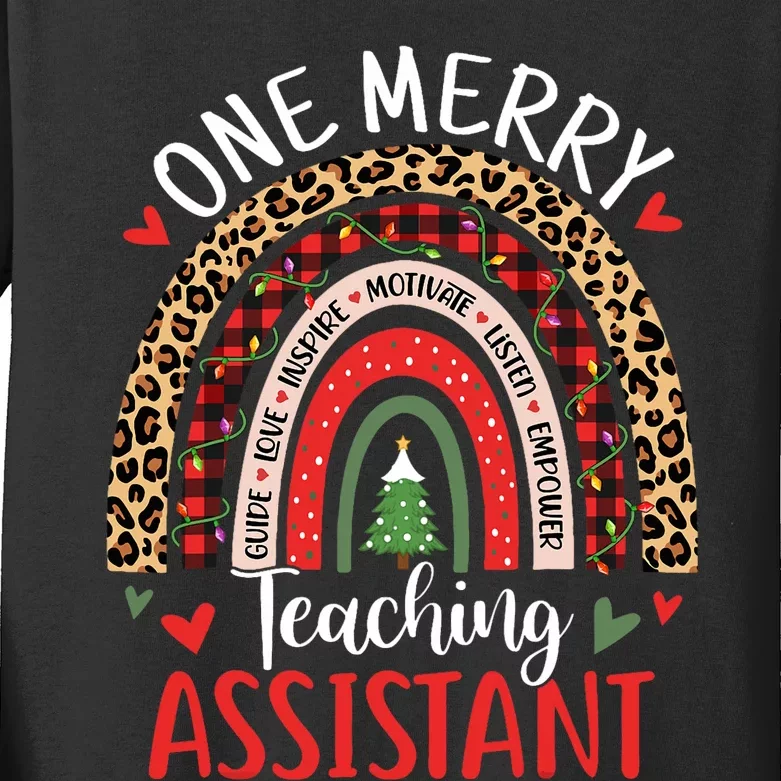 One Merry Teaching Assistant Rainbow Christmas Teacher Aide Kids Long Sleeve Shirt