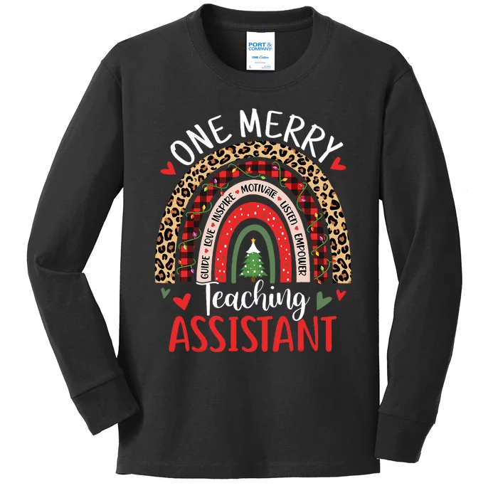 One Merry Teaching Assistant Rainbow Christmas Teacher Aide Kids Long Sleeve Shirt