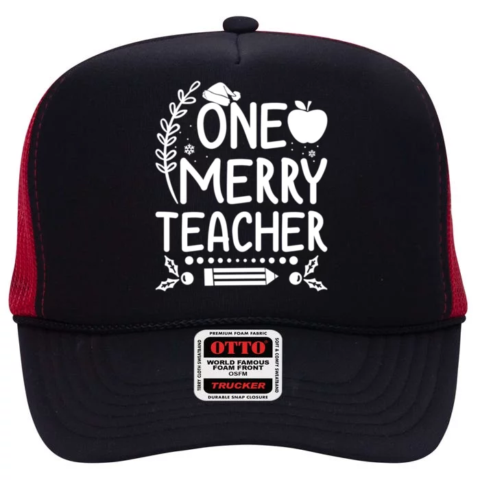 One Merry Teacher Christmas Festive Xmas Teaching Love Gift High Crown Mesh Trucker Hat