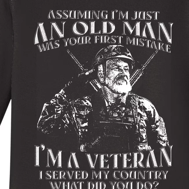 Old Man Veteran T Design Baby Long Sleeve Bodysuit