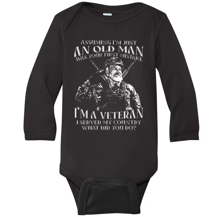 Old Man Veteran T Design Baby Long Sleeve Bodysuit