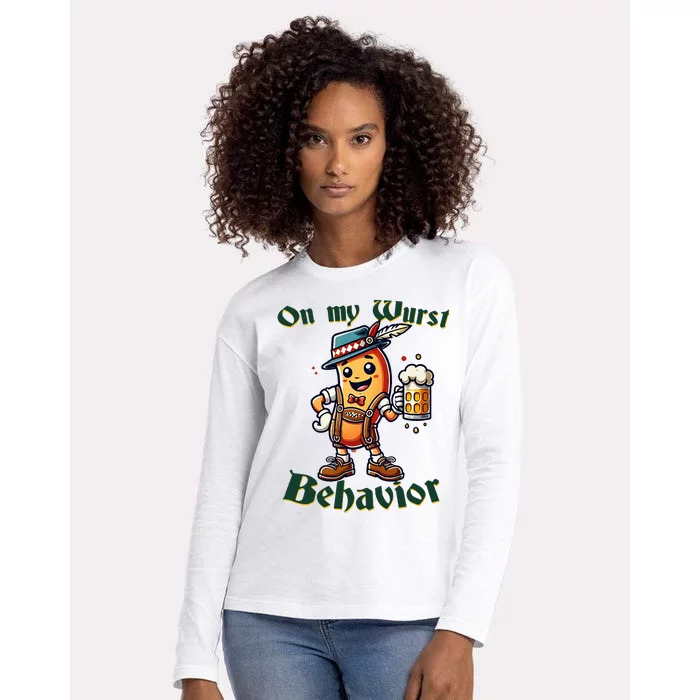 On My Wurst Behavior Funny Oktoberfest Costume Outfit German Womens Cotton Relaxed Long Sleeve T-Shirt