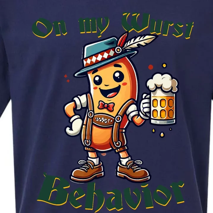 On My Wurst Behavior Funny Oktoberfest Costume Outfit German Sueded Cloud Jersey T-Shirt