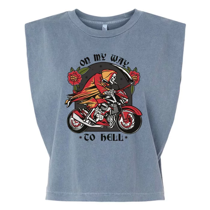 On My Way To Hell Motorcycle Garment-Dyed Women's Muscle Tee