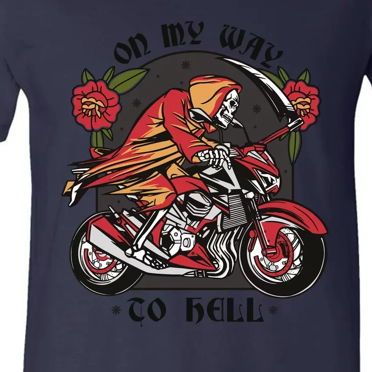 On My Way To Hell Motorcycle V-Neck T-Shirt