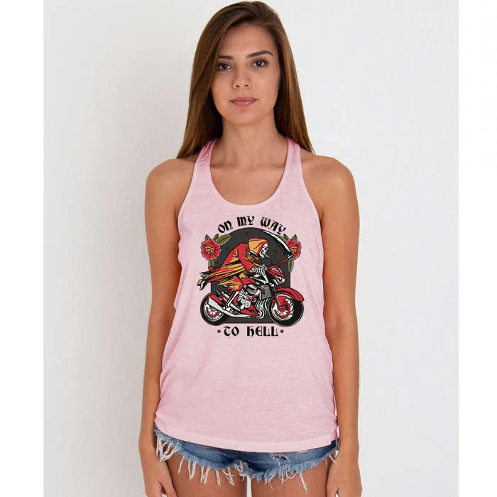 On My Way To Hell Motorcycle Women's Knotted Racerback Tank