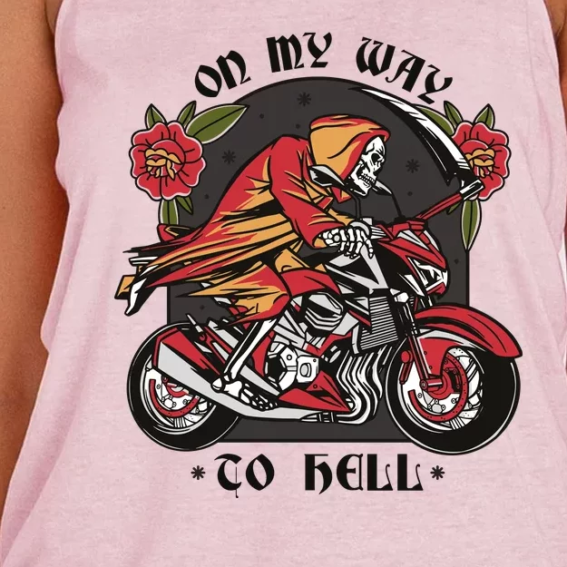 On My Way To Hell Motorcycle Women's Knotted Racerback Tank