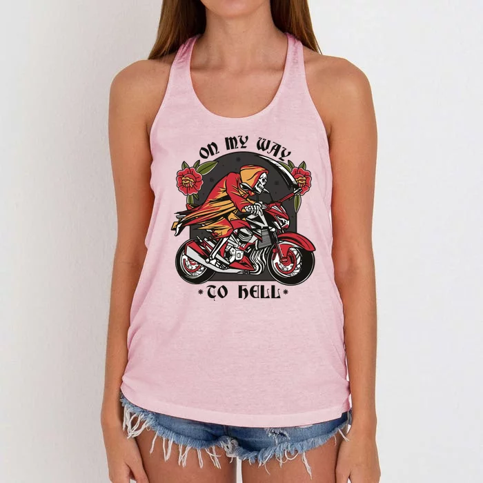 On My Way To Hell Motorcycle Women's Knotted Racerback Tank