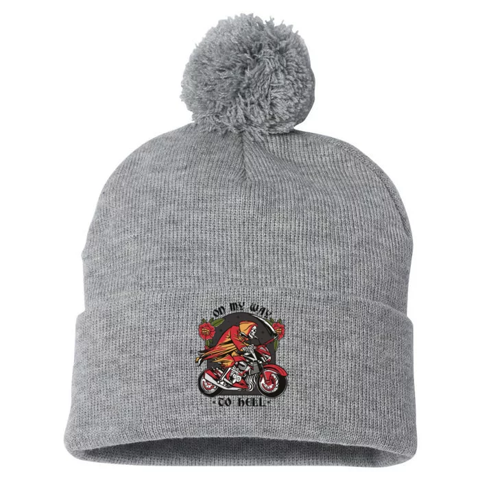 On My Way To Hell Motorcycle Pom Pom 12in Knit Beanie