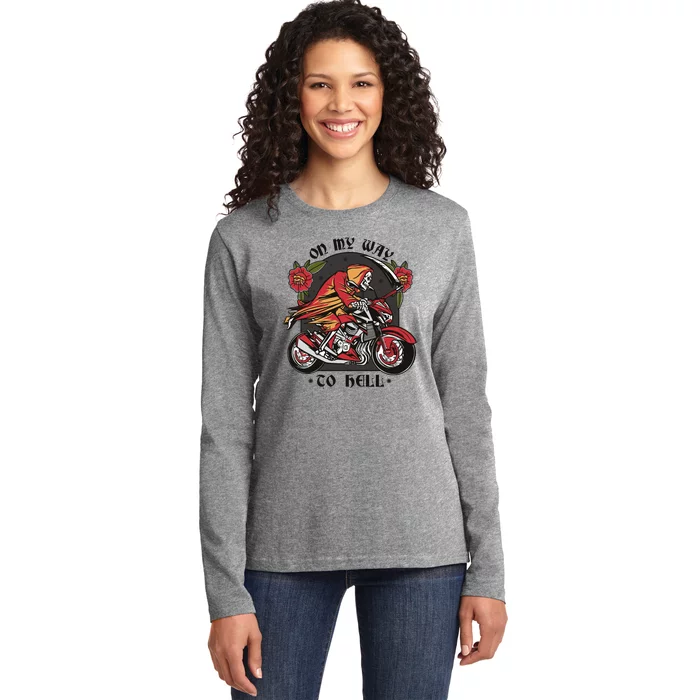 On My Way To Hell Motorcycle Ladies Long Sleeve Shirt